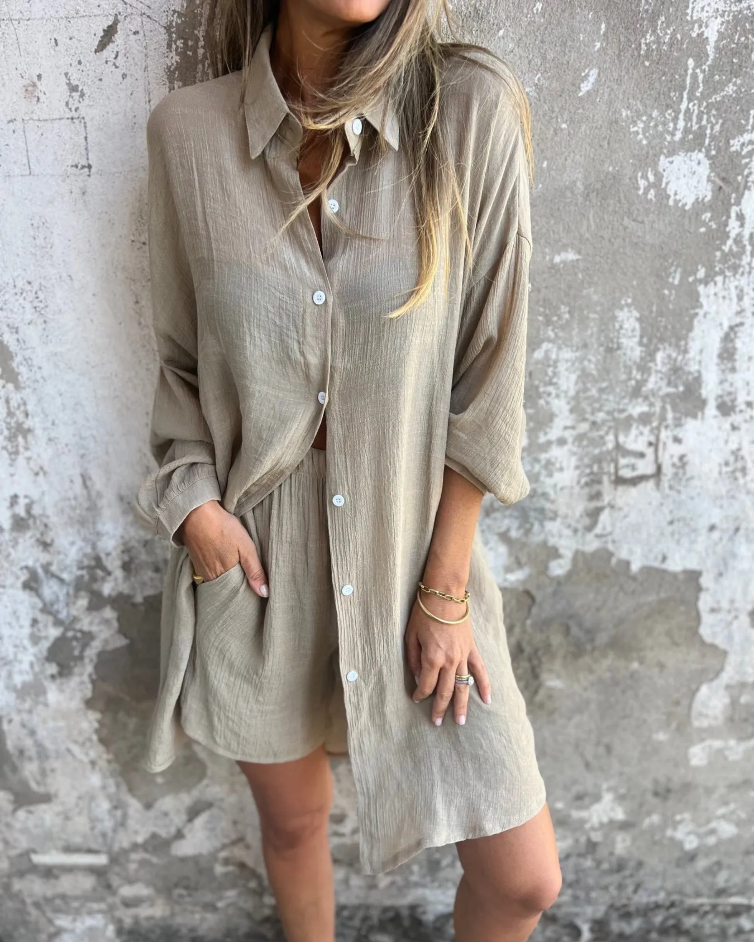 Izela – casual skjorte- og shorts-sæt