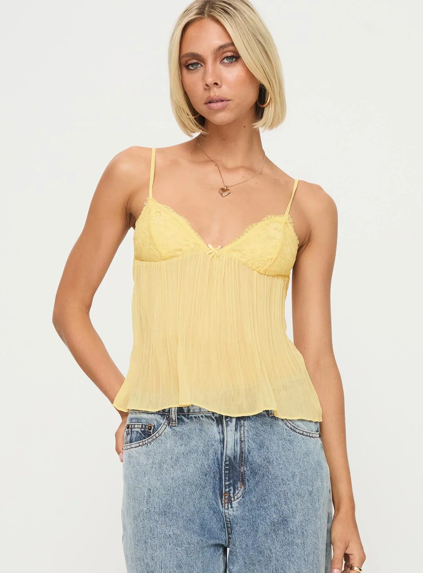 LACE PLEATED TOP | BLØD GUL
