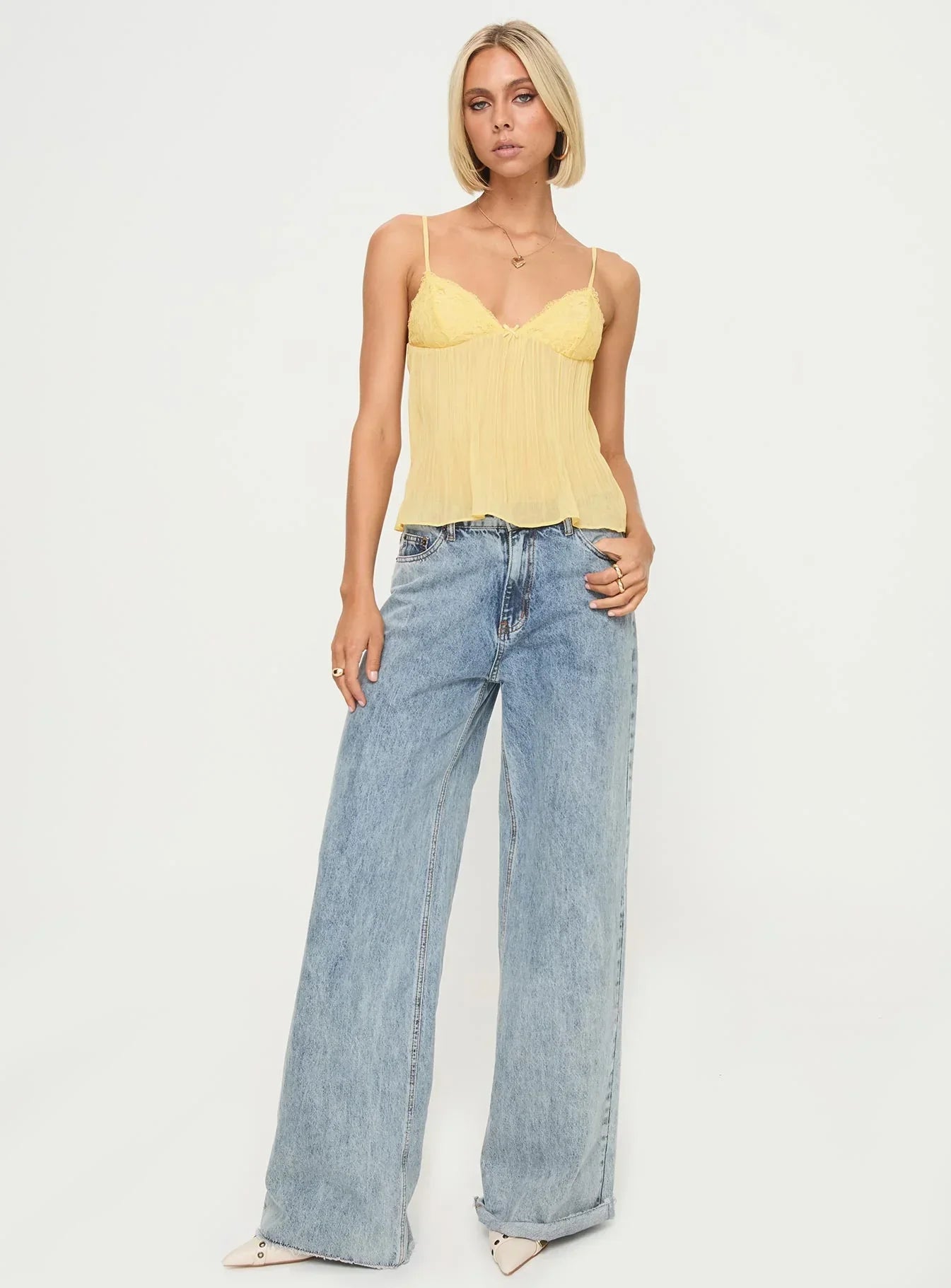 LACE PLEATED TOP | BLØD GUL