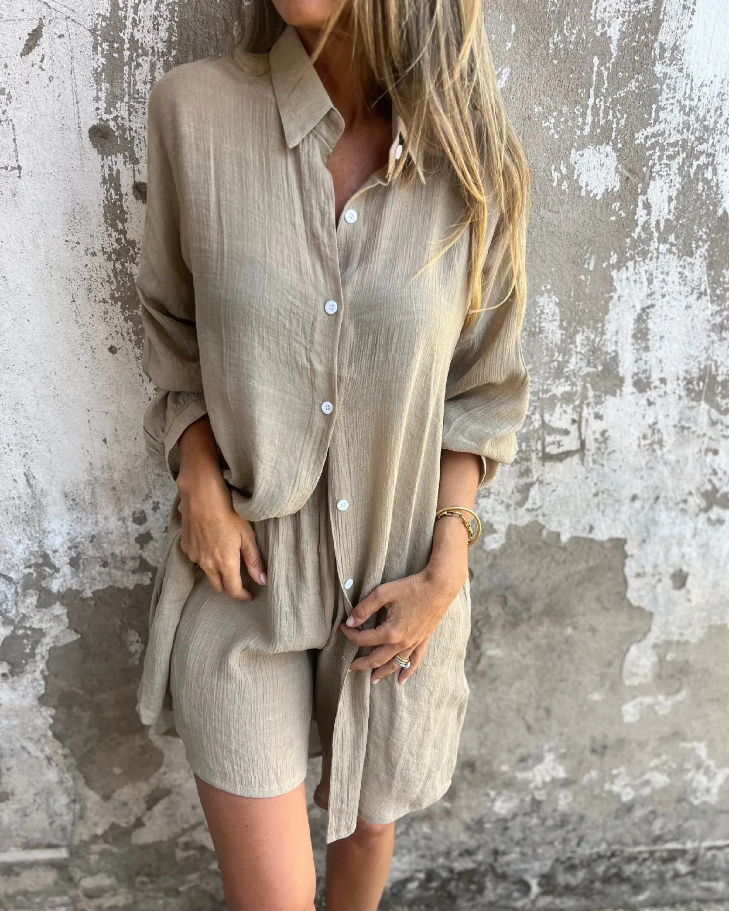 Izela – casual skjorte- og shorts-sæt