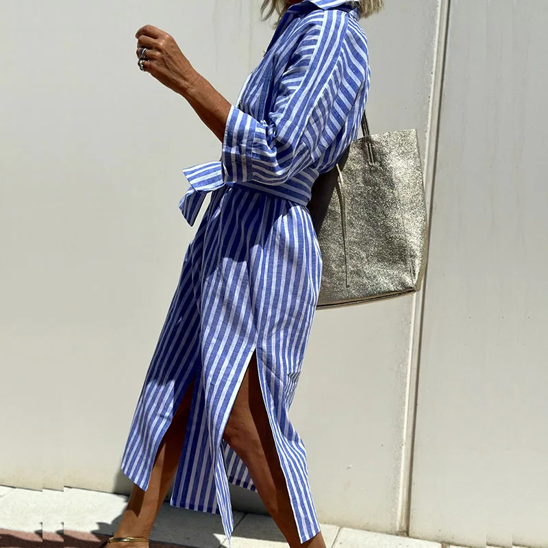 Signe - Elegant Striped Shirt Dress