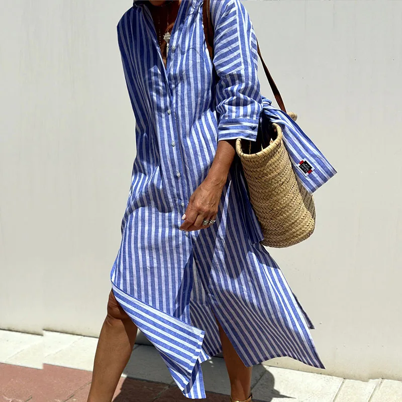 Signe - Elegant Striped Shirt Dress
