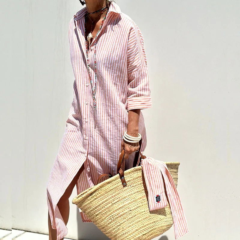 Signe - Elegant Striped Shirt Dress