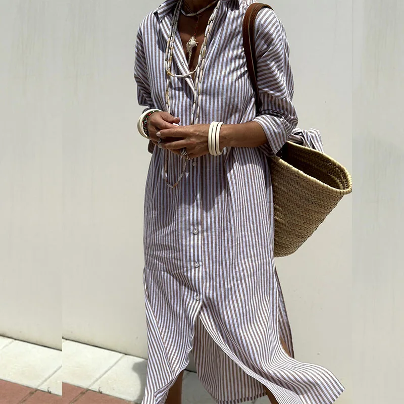 Signe - Elegant Striped Shirt Dress